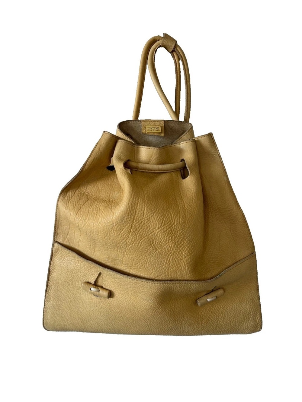 Vintage Caché Italy Leather Backpack Tan Drawstring Sling Bag 90s Y2K